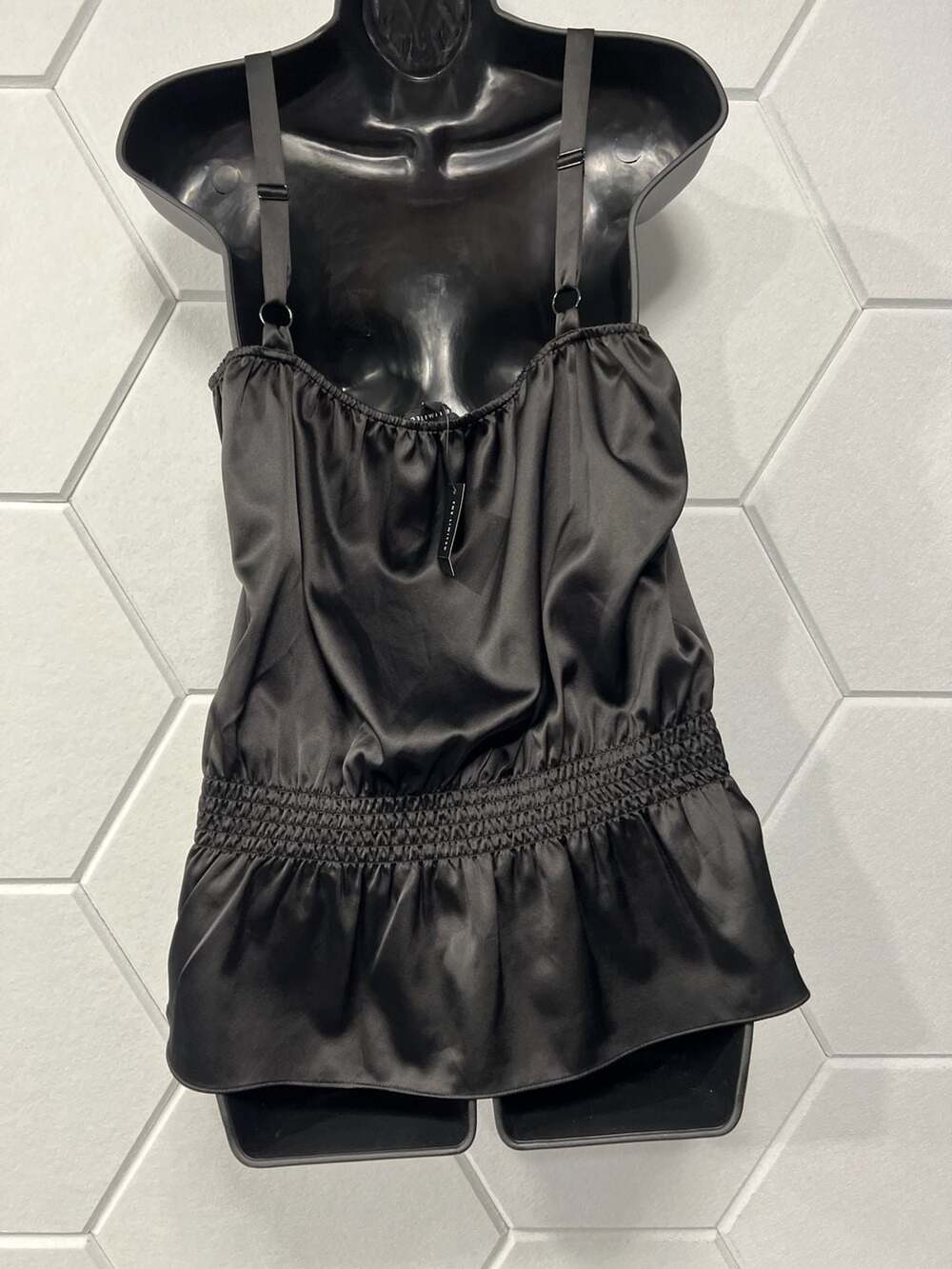 The Limited Black Satin Smocked Waist Peplum Camisole Top - Picture 2 of 3
